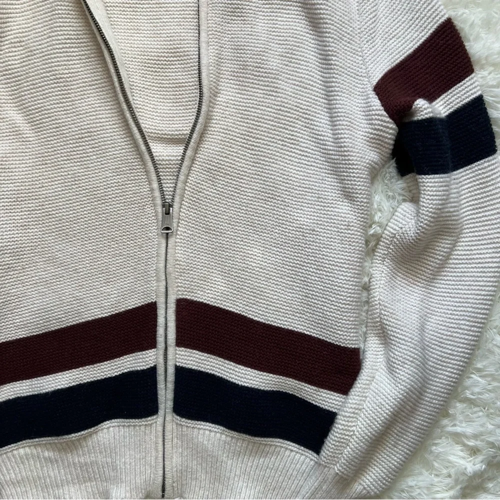 Tommy Hilfiger Cream Knit Zip Up Cardigan Sweater